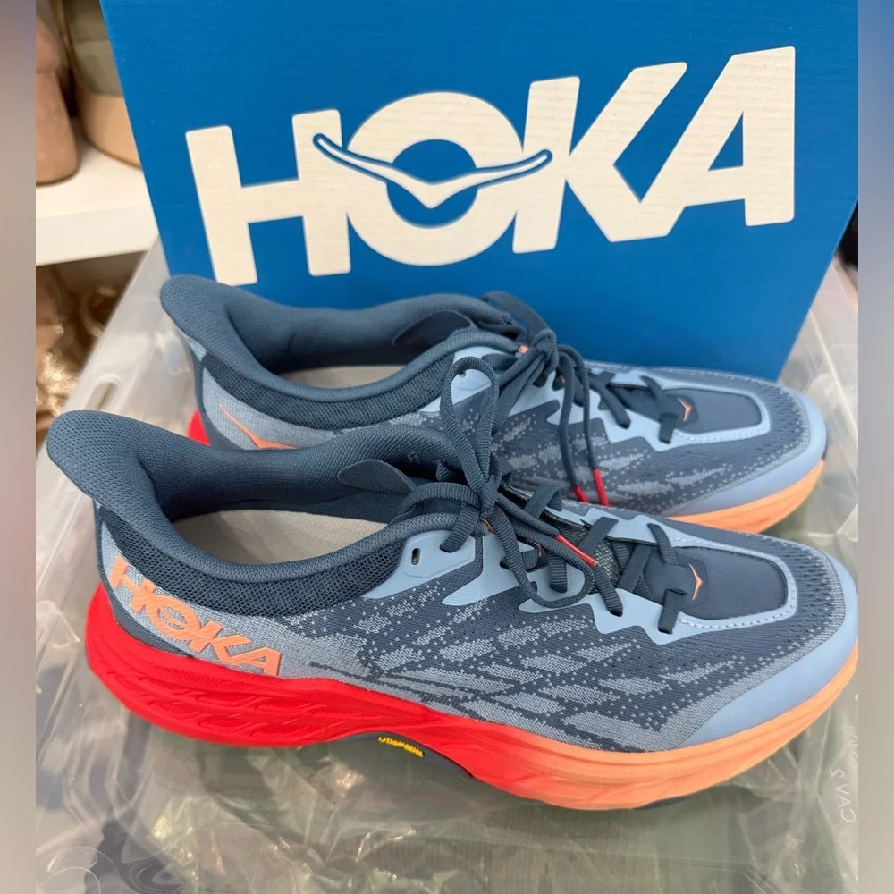 HOKA One Speedgoat 5 Women’s Trail Running Shoes Blue Orange Sz 10.5 RARE - Picture 3 of 11